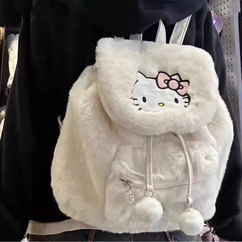 Sanrio Plush Women's Backpack - Autumn/Winter Collection, Sophisticated Polyester Schoolbag for Daily Use