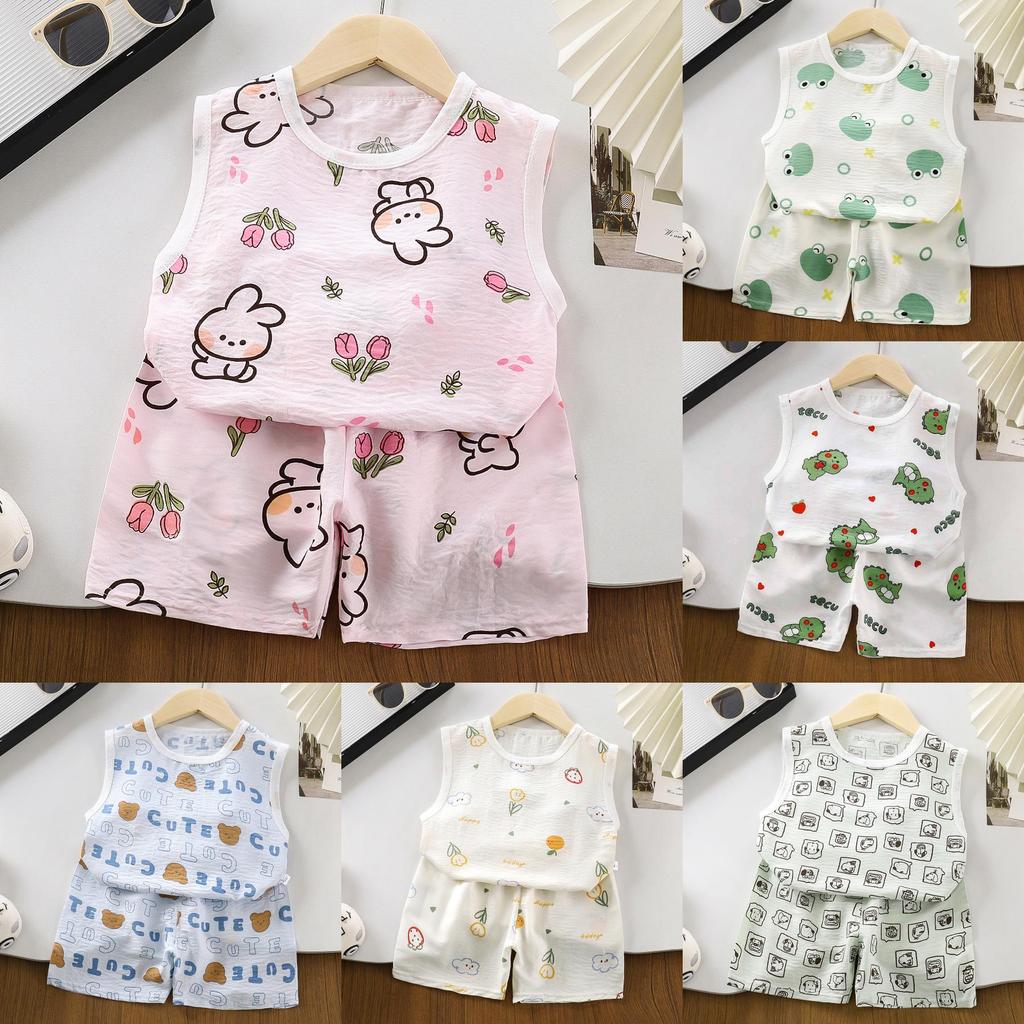 Baby Cartoon Sleeveless Vest And Shorts Summer Set For Toddler Boys And Girls