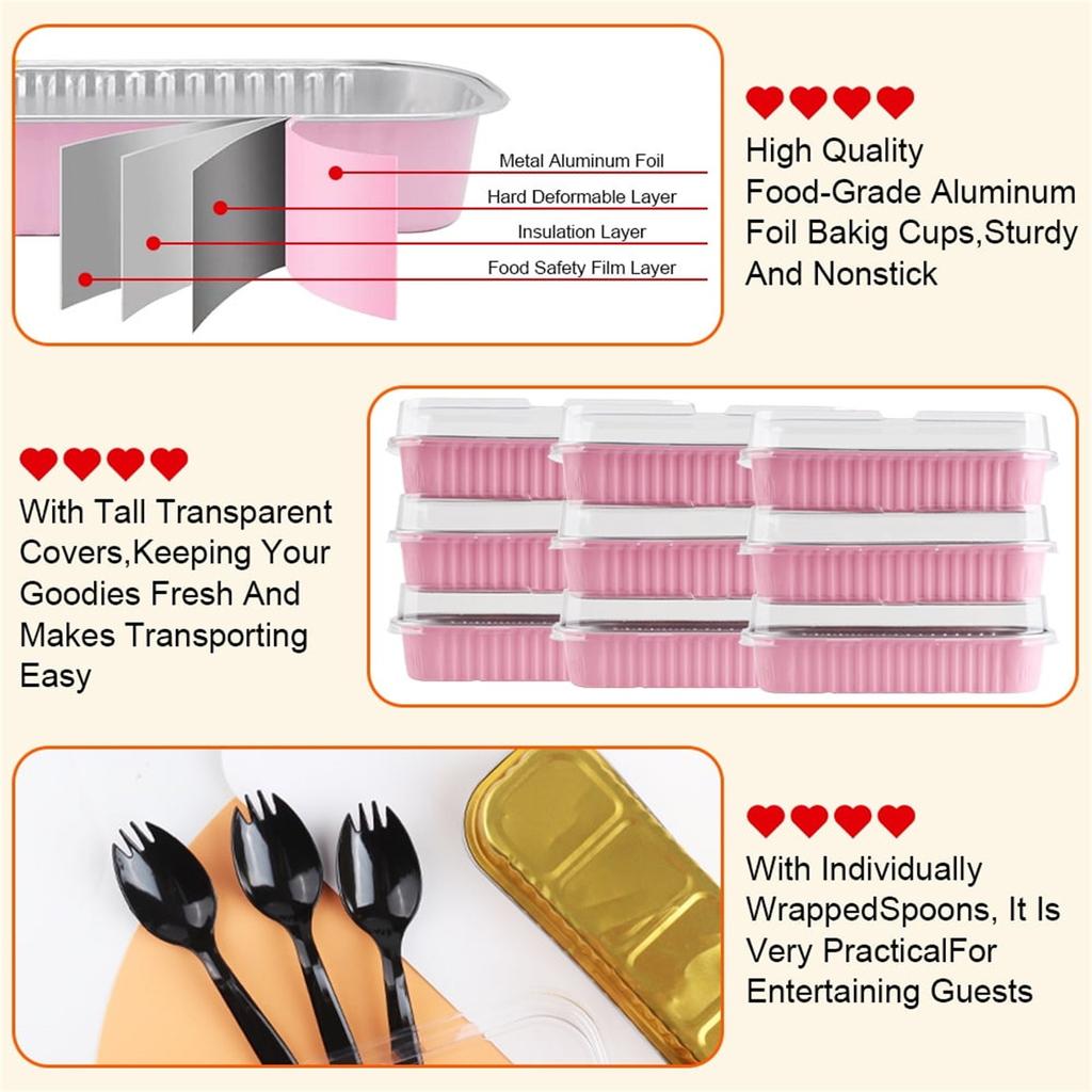 50 ks 200ml Barevná hliníková fólie Pečicí forma Vhodná do trouby Uzavíratelná Obal na durian Kelímek na sýrový pudink S víčkem a vidličkou 200ml 50ks