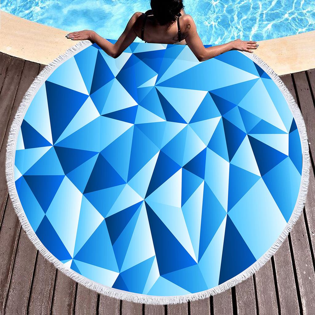 Marble Geometric Pattern Round Beach Towel, Soft Yoga Meditation Mat Picnic Rug Microfiber Lightweight Beach Towels for Boy Girl