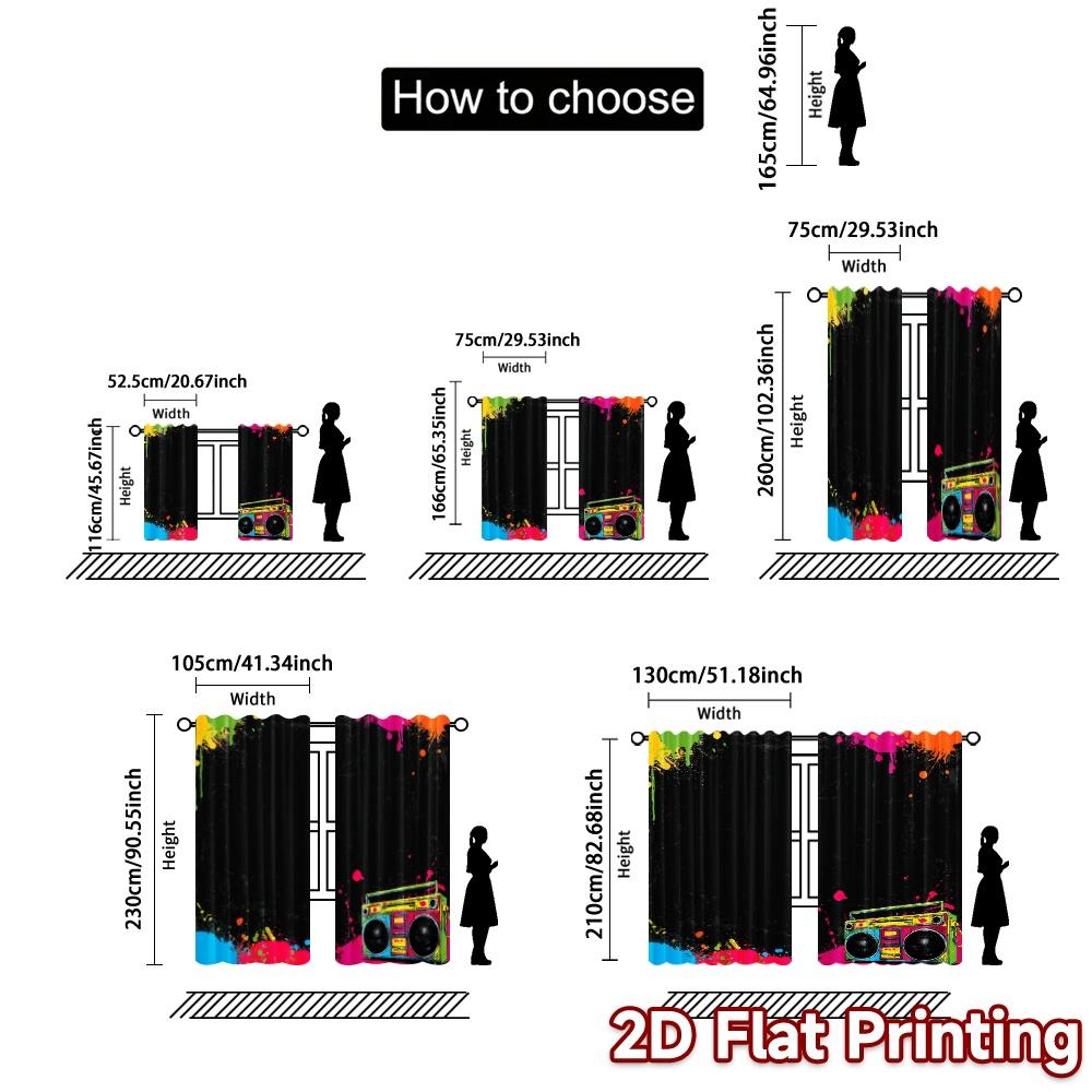 2pcs, 2D FLAT PRINTING Curtains (Without Rod) ColorSplash Frame Modern Curtain Modern Polyester Curtains Decorations For Home