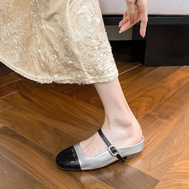 Inner height-increasing silver bag head half slippers women's outer heel-less lazy shoes 3233 size half-tray single shoes