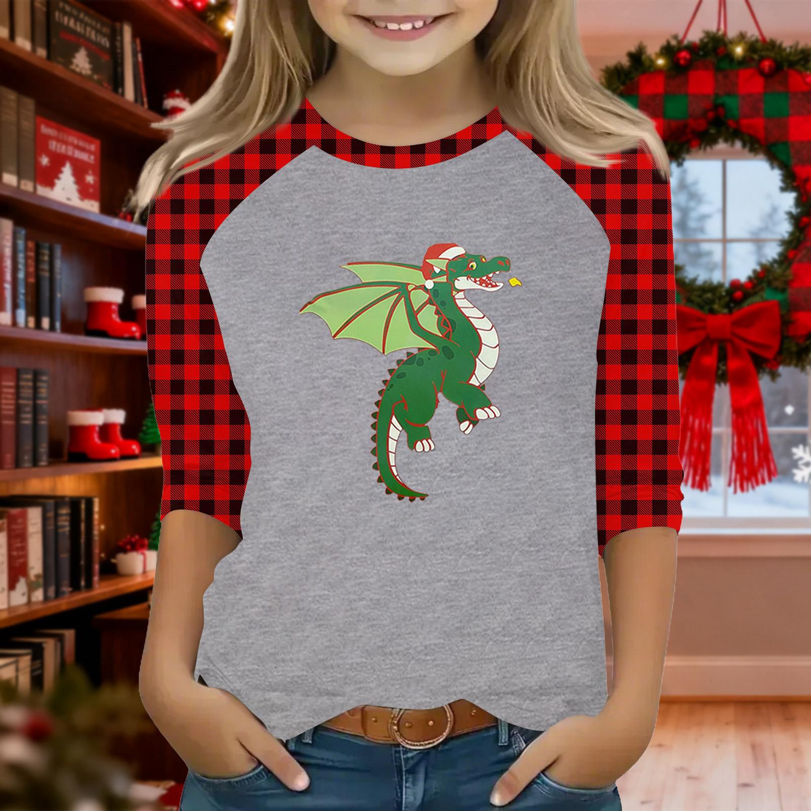 

Топы для девочек-подростков 4-16 лет, футболки с круглым вырезом и рукавами 3/4, модные топы, нарядные футболки, Рождество 130