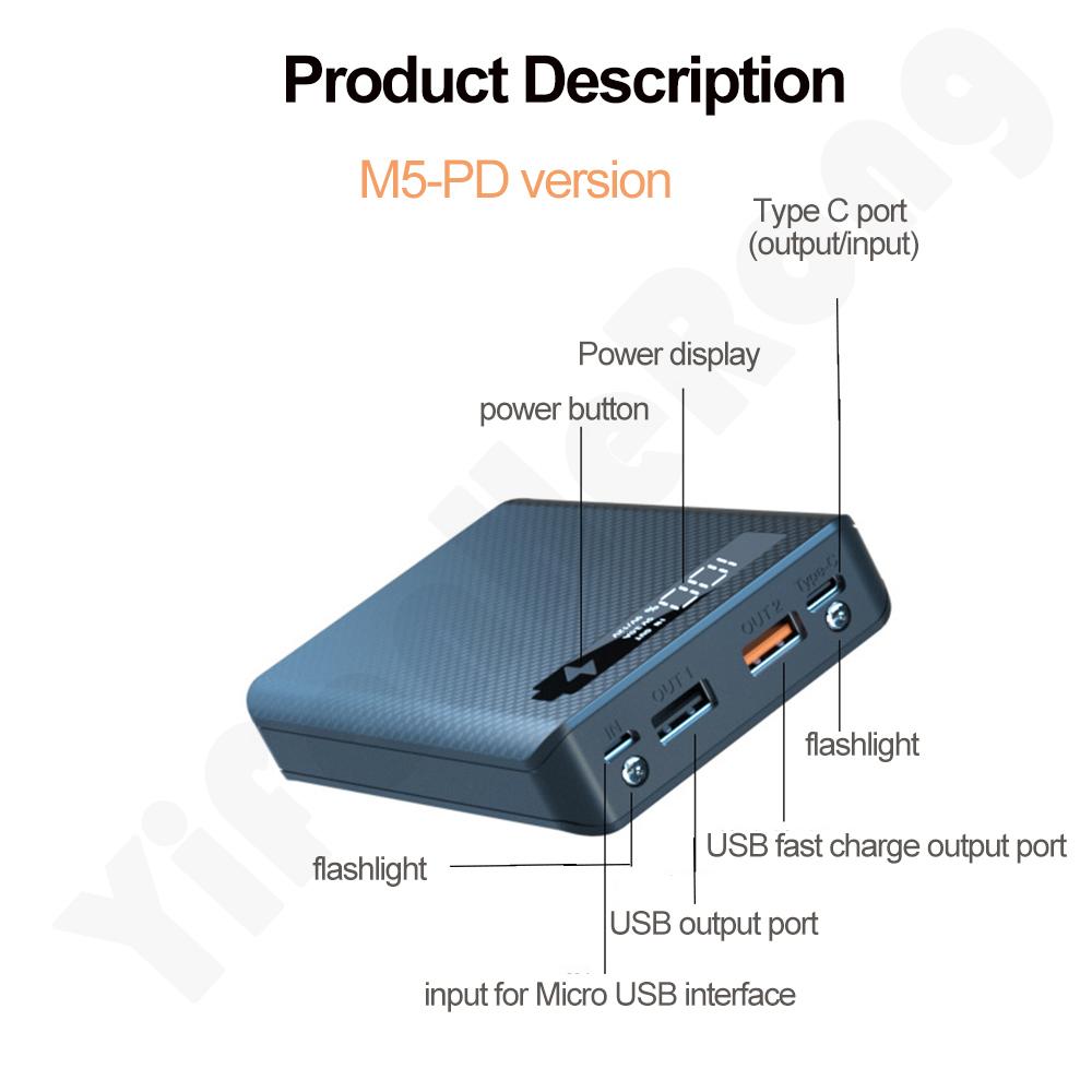 5*18650 Power Bank Case Dual USB For Mobile Phone Charger DIY Shell 18650 Battery Holder Charging Box With LED Flashlight