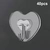 Heart Shaped Transparent Adhesive Hooks 20/40/60Pcs Reusable No Drill Plastic Hangers for Home Dorm Wall Storage