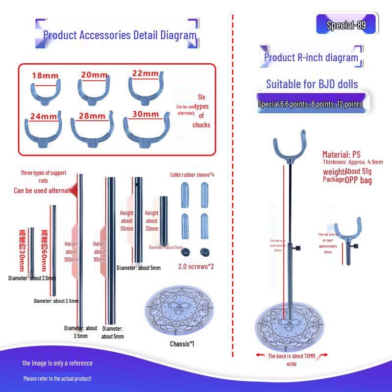BJD Doll Adjustable Stand for 1/6, 1/8, 1/12 Scale Figures