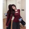 Spicy Desire Red Knotted Slim Long Sleeve Christmas T-shirt with Hollow Collar