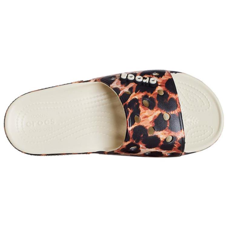 Crocs Slide Slippers Women's White/Leopard Print 207841-2Y4