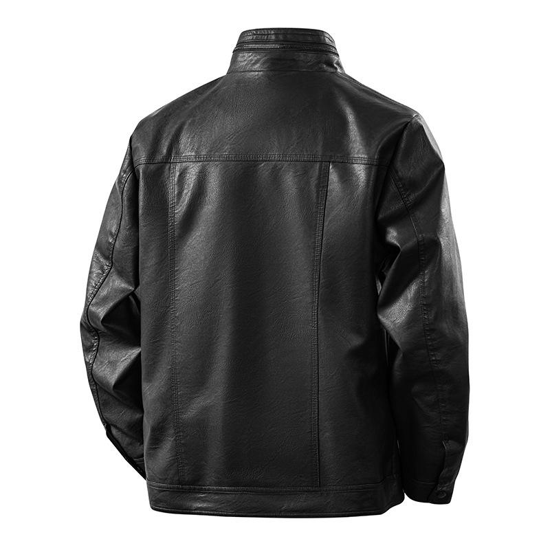 Herren Leder Winterjacke mit Fleecefutter, Verdickt, Trendiger Stehkragen - Ideal für Business, Freizeit oder Motorradbekleidung