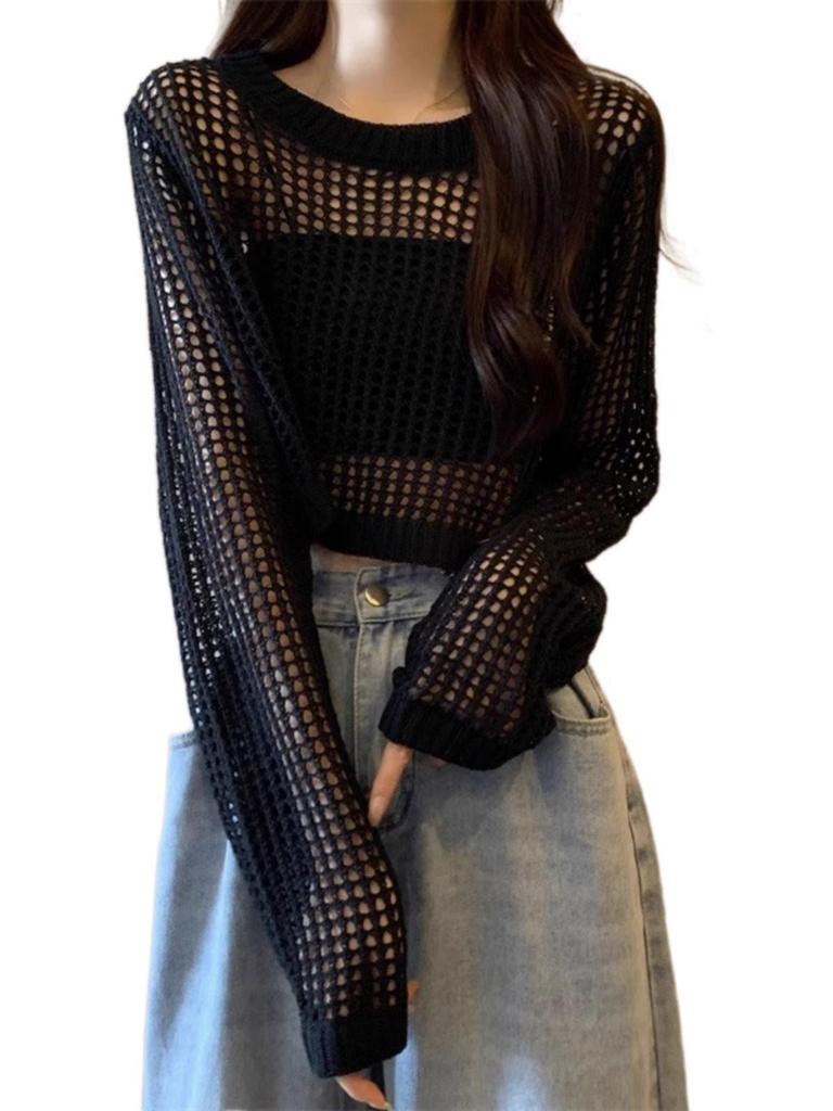 Women's 2025 Summer Knit Hollow Long-Sleeve Camisole Top