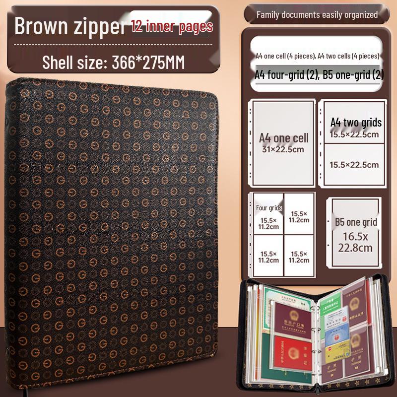 Family Document Storage Bag: Leather Magnetic Buckle A4 Album for Certificates, Receipts & Documents