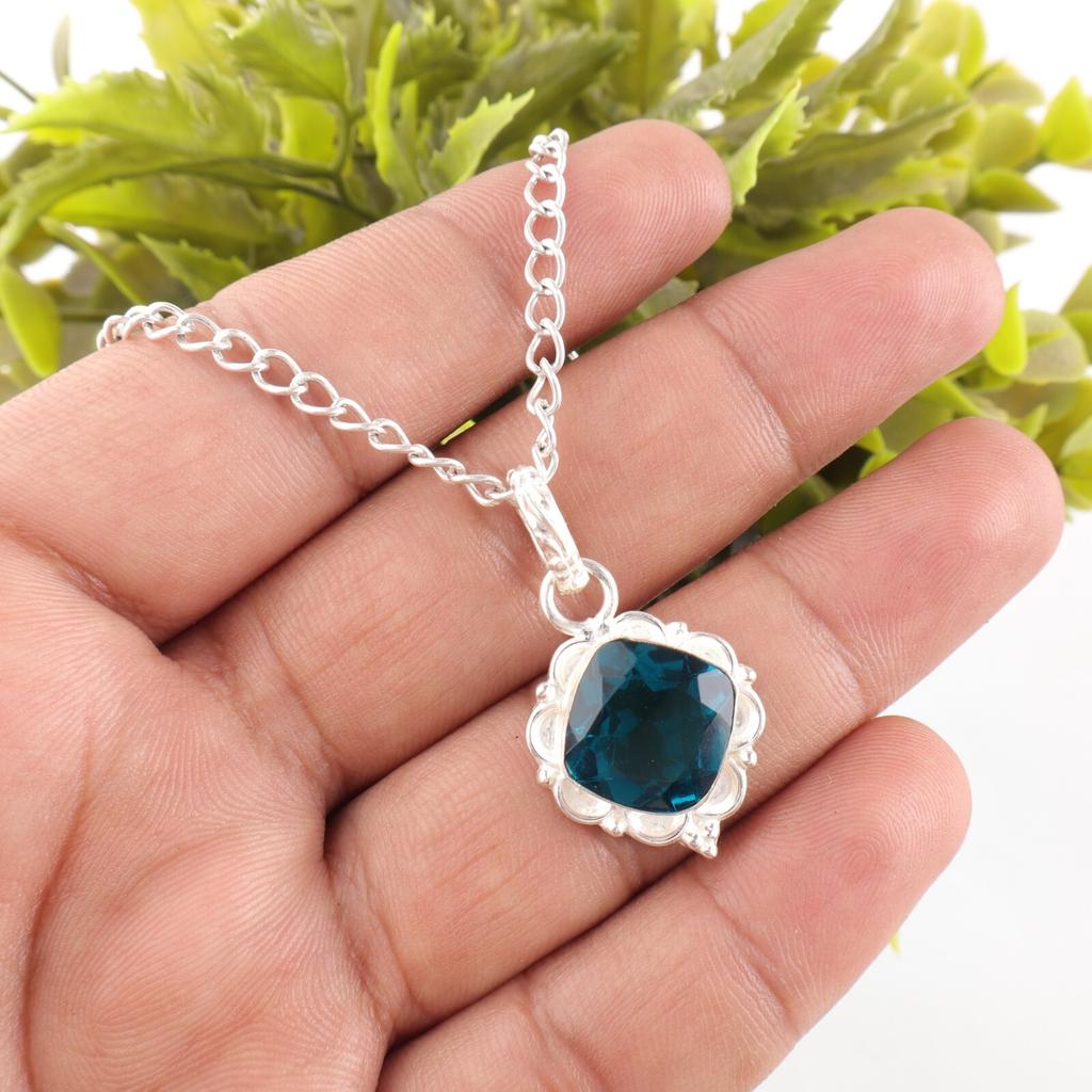 Apatite Gemstone 925 Sterling Silver Jewelry Handcrafted Statement Pendant 1.50" PP-2-11