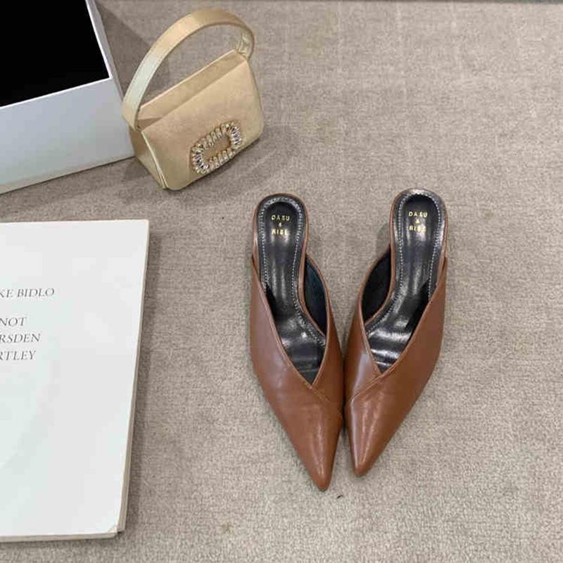 

Летние женские мюли на среднем каблуке, модные шлепанцы с острым носком, удобные тапочки для вечеринки и повседневной носки 35 коричневый