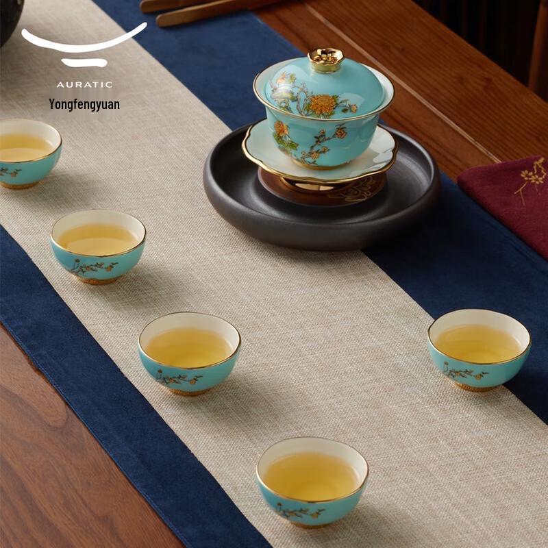 Yongfengyuan Madam Ceramic West Lake Blue 9-Piece Tea Set