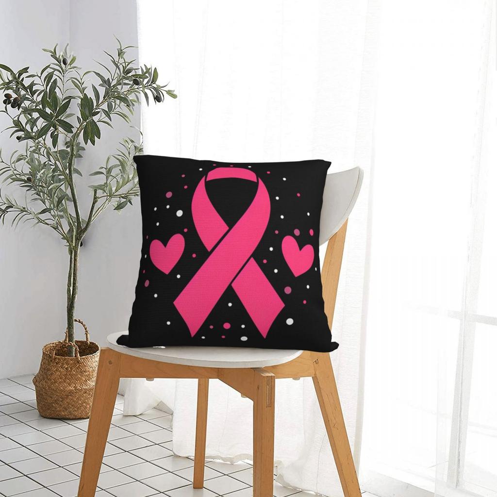 Breast Cancer Awareness Ribbon Square Pillow Case Cushion Cover Awesome Zippered Decorative Pillowcover for Home 18x18
