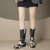 Winter Khaki Black Women Mid Calf High Boots Pointed Toe High Square Heel Small Big Size 33 47