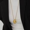European and American Oval Pendant Stainless Steel Gold Color Long Necklace Fashion Jewelry Accessories Sweater Chian for Womens