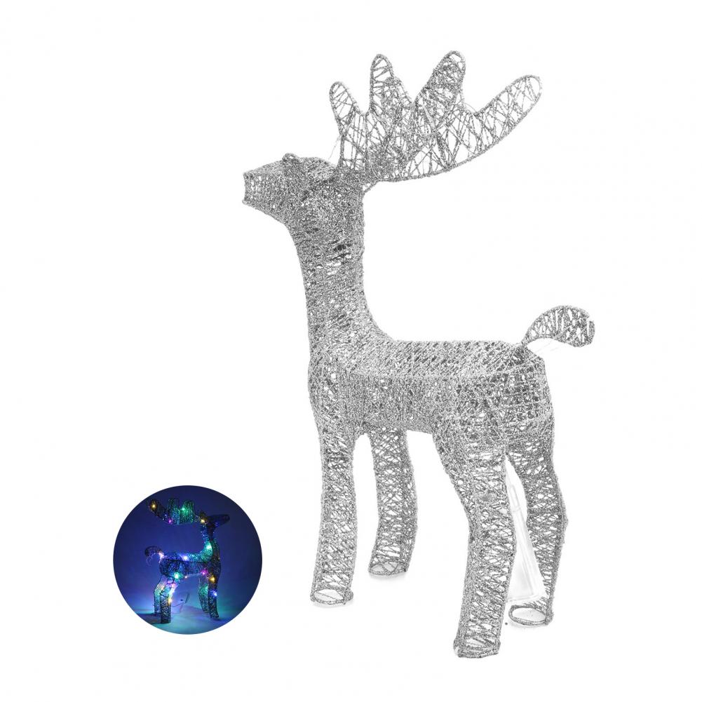 Lighted Christmas Reindeer Figurine 3D Metal Standing Deer Statue with LED Light for Outdoor Christmas Lawn Yard Decor Ornament