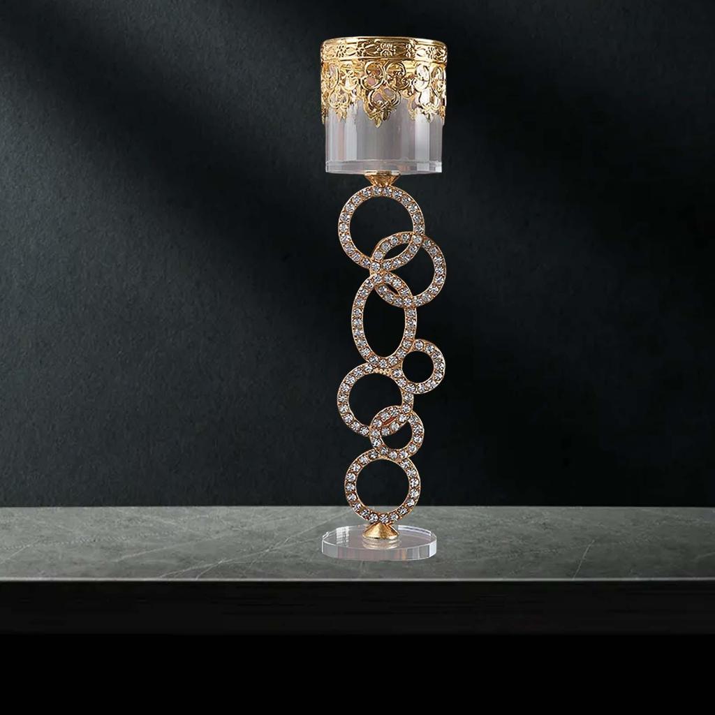 Cylinder Circle Glass Crystal Candlestick Candle Holders Metal Butter Lamp