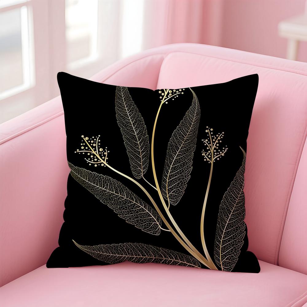 Elegant Floral ATr Golden Leaf Branch Pattern Cushion Cover Pillow Case Soft Skin Friendly Fabric Concealed Zipper