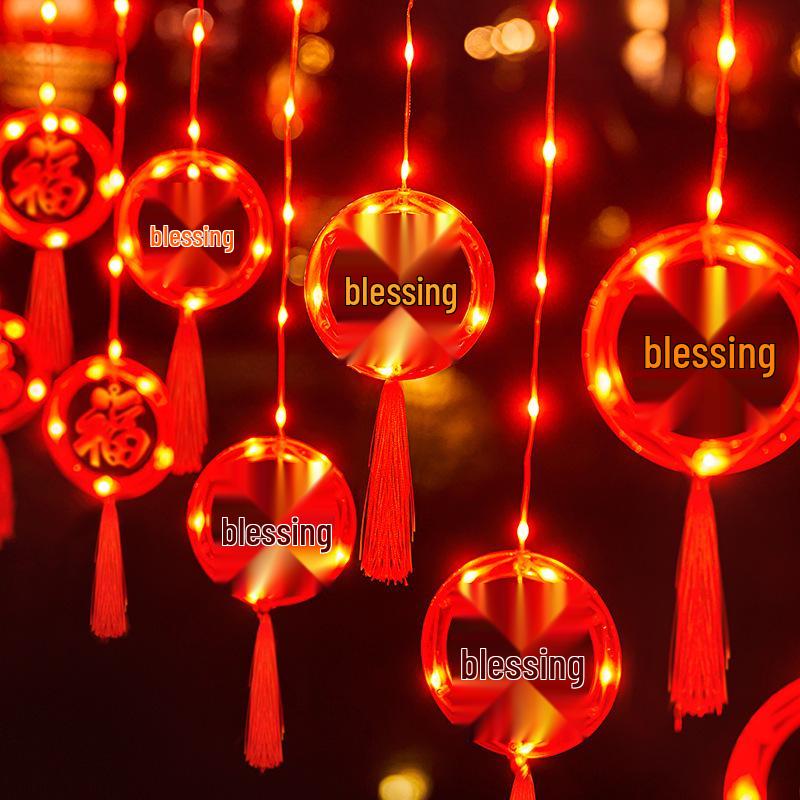 2026 New Year String Lights: Red Lanterns & Colored Curtain Lights for Spring Festival Balcony Decor