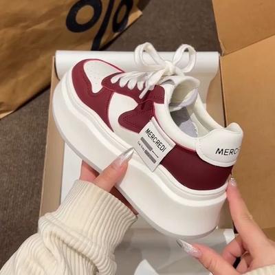 Red Retro Little White Shoes Women's Spring New Thick-soled Heightening Street Shooting German Training Shoes
