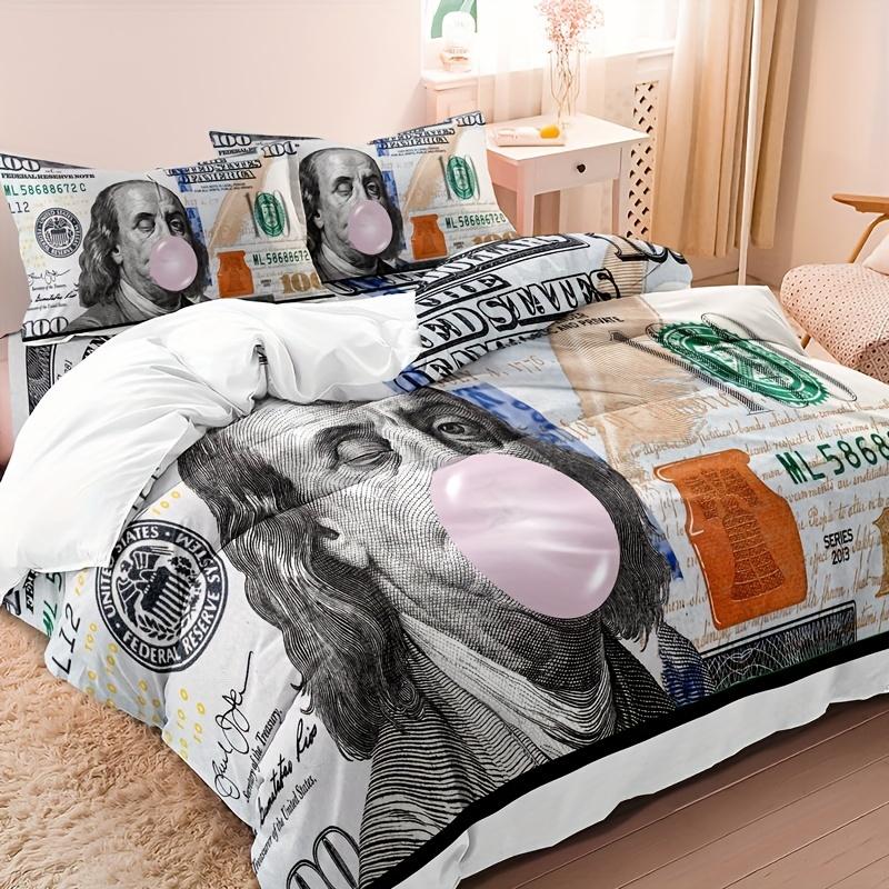 100 Dollar Bill Print Bedding Set Soft Comfortable Duvet Cover For Bedroom Guest Room (1*Duvet Cover + 2*Pillowcases)