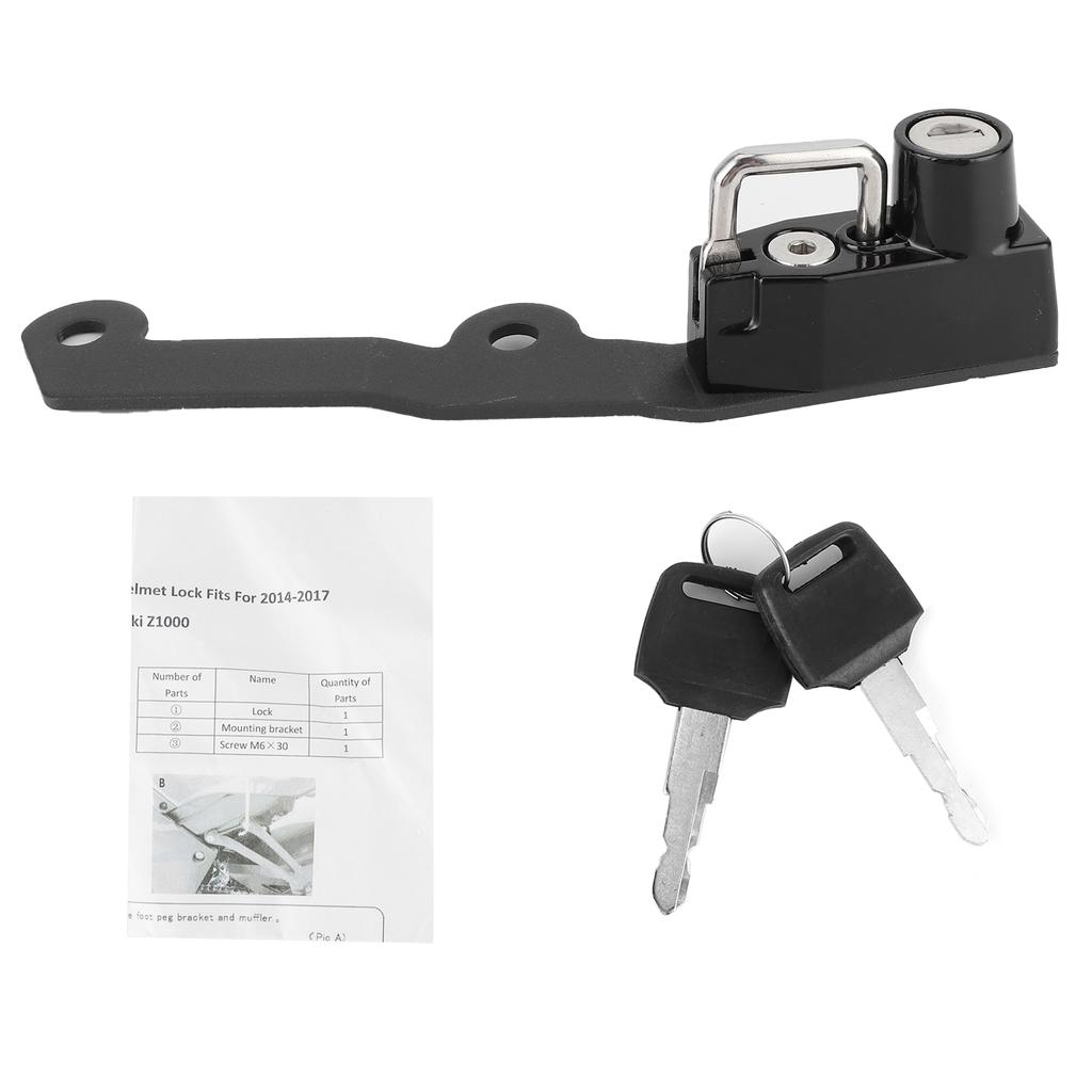 Motorcykelhjälmlås Aluminiumlegering Stöldskydd med 2 Nycklar Passar för Kawasaki Z1000 2014 2017