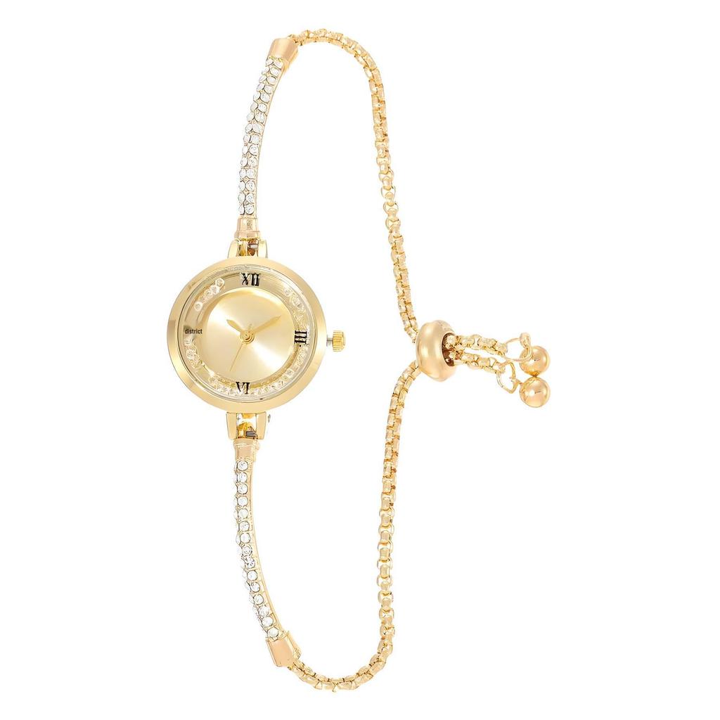 Elegant Petite Kvicksand Vatten Diamant Armbandsur med Armring, Perfekt för Högskolestudenter
