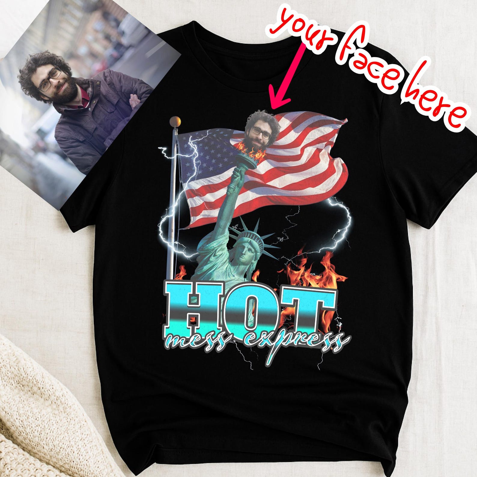 Custom Statue of Liberty Face Shirt: Personalized New York Tee 2XL