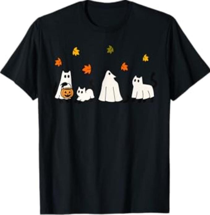 Halloween Shirt for Women Costume Cute Black Cats Ghost T-Shirt Unisex T-Shirt S