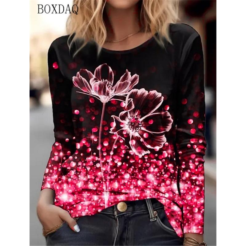 Tie-dye Gradient Floral Pattern Women T-Shirts Spring Autumn Long Sleeve 3d Print Street Style Lady Tee Casual Tops