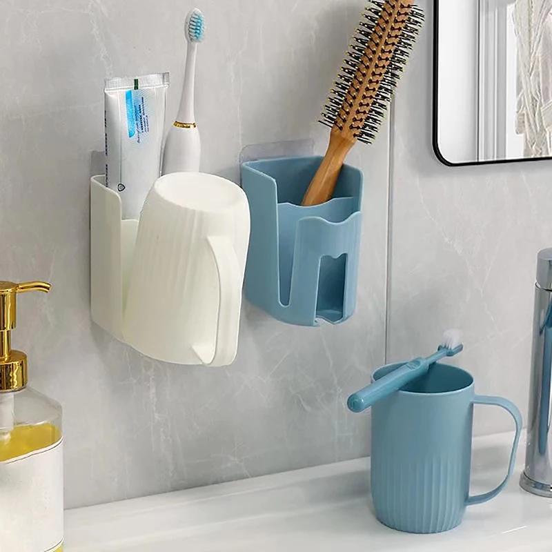 Toothbrush Holder Wall Mounted Mouth Toothpaste Dispenser Quick Draining Storage Squeezer Rack Bathroom Toothbrush Holder