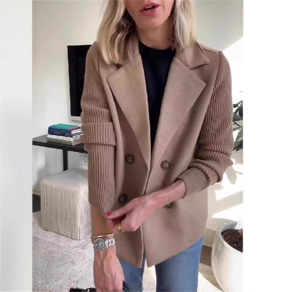 Damen einfarbiger lässiger Wollblazer mit langärmeligem Revers