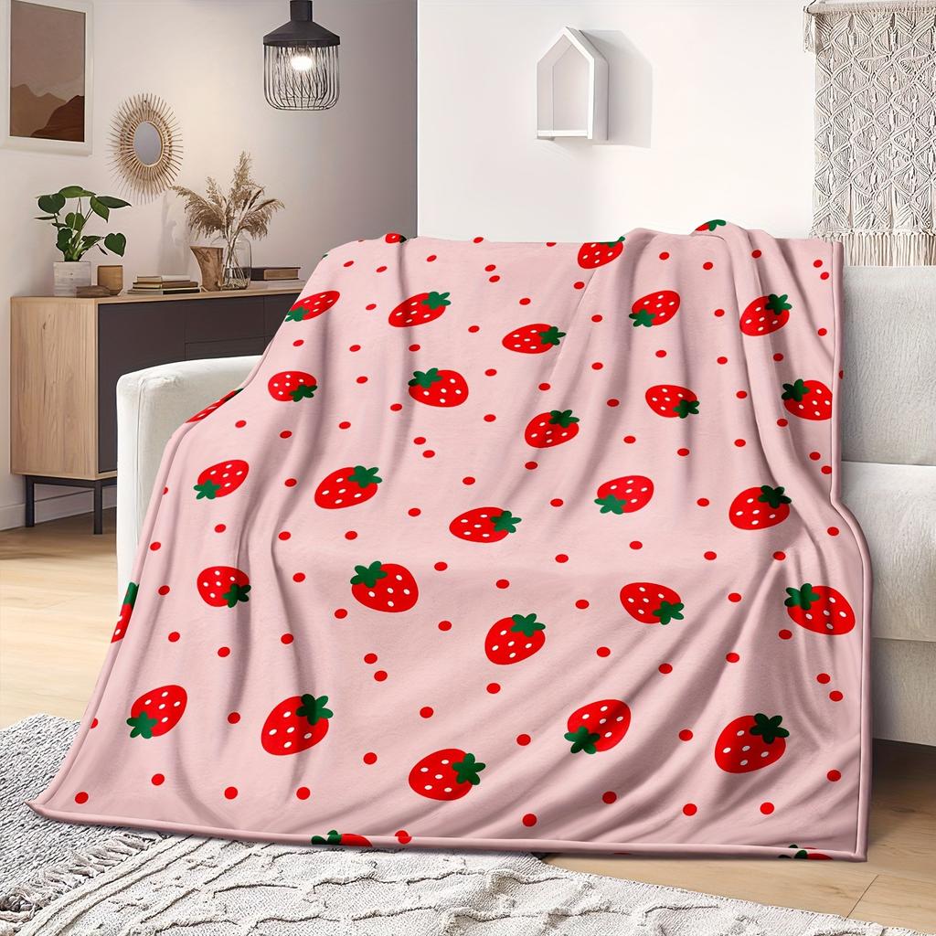 Strawberry Pattern Collection digital-printed polyester Bedroom velvet flannel cover blanket Fleece sofa cover blankets for beds
