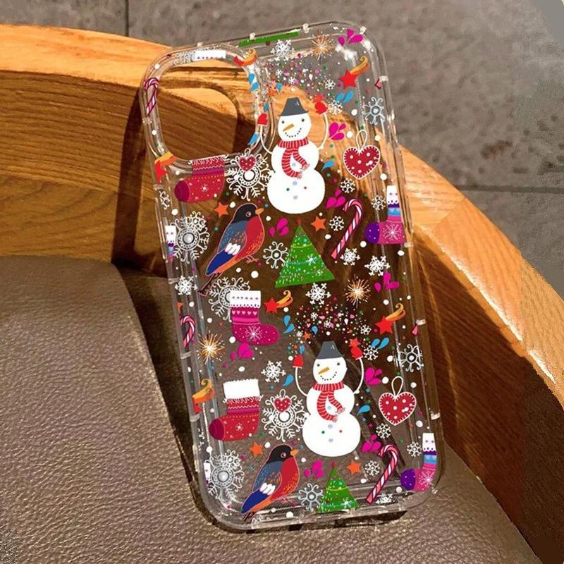 Winter Snowflakes Christmas Phone Case For iPhone 17 16 15 14 13 12 11 Pro Max 17Air Airbag Anti-fall New Year's Edition Cover