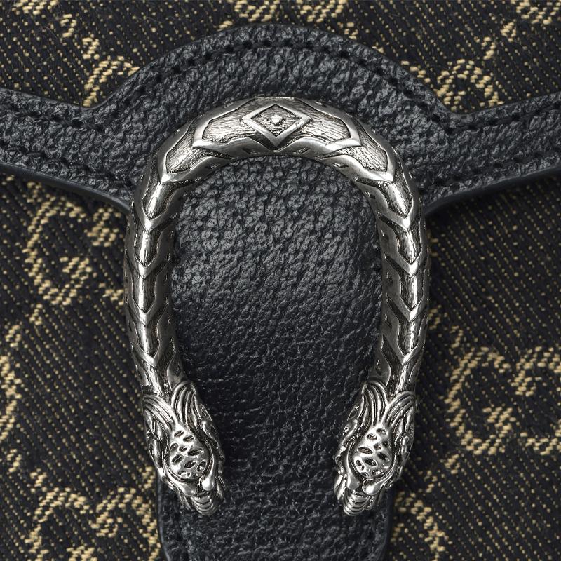Gucci Dionysus Tiger Head Buckle Logo Denim Jacquard Fabric Leather Chain Wallet Crossbody Shoulder Bag Women Bags Black 401231-UN3BN-1274