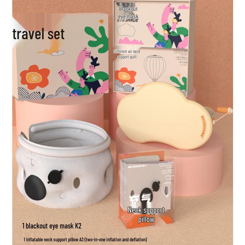 

Hozheng Inflatable Travel Neck Pillow and Eye Mask Set