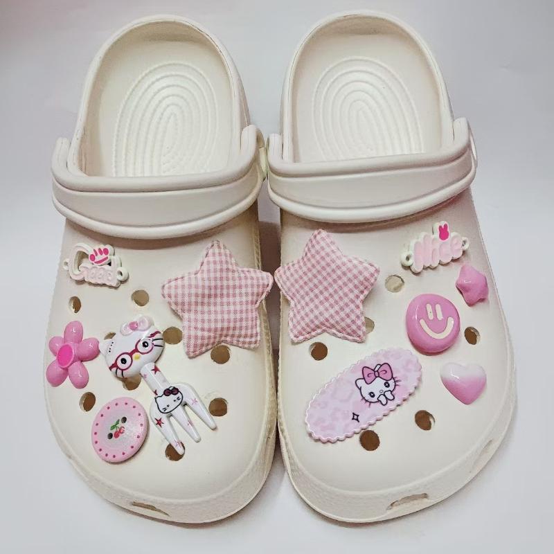 

11Pcs Cute Smiling Star Fork Hello Kitty Shoes Charms Decor For Sandals & Slippers Accessories Xmas Party Girls Gift