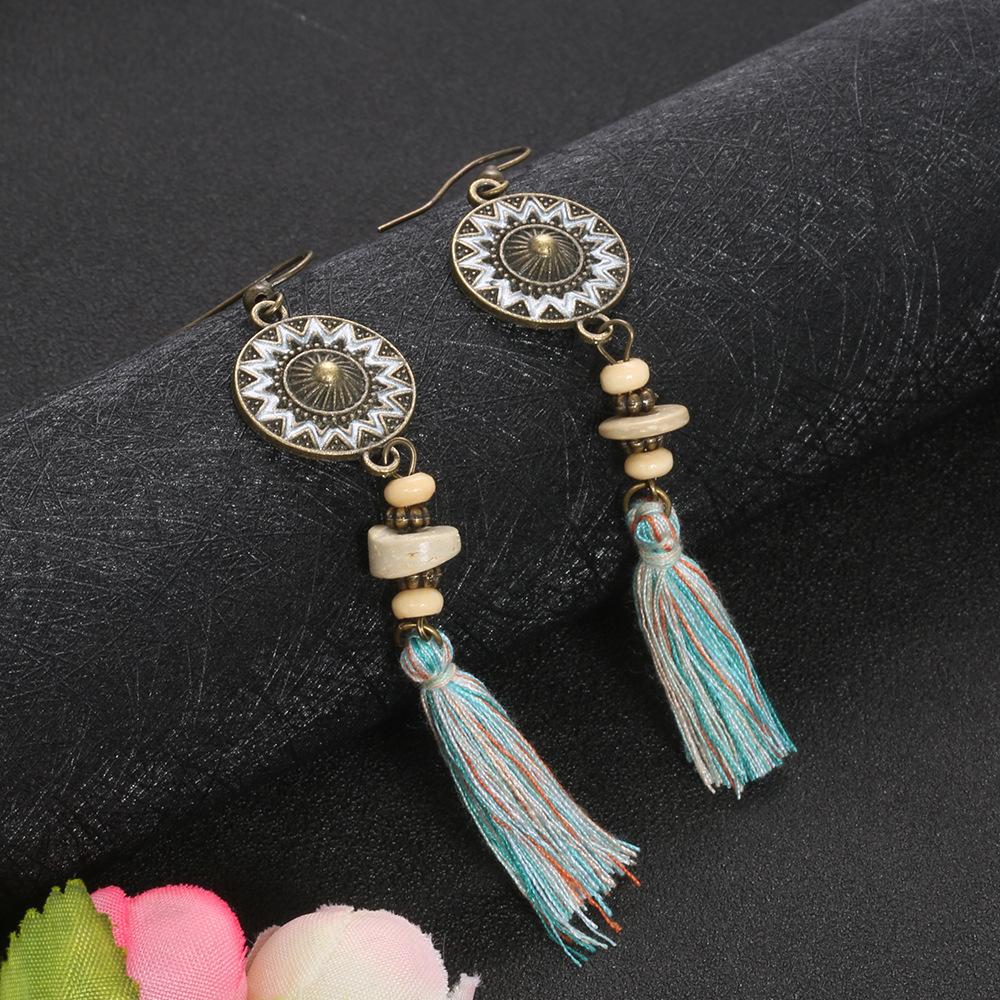 Source Round Sunflower Colored Beads Tassel Earrings Women