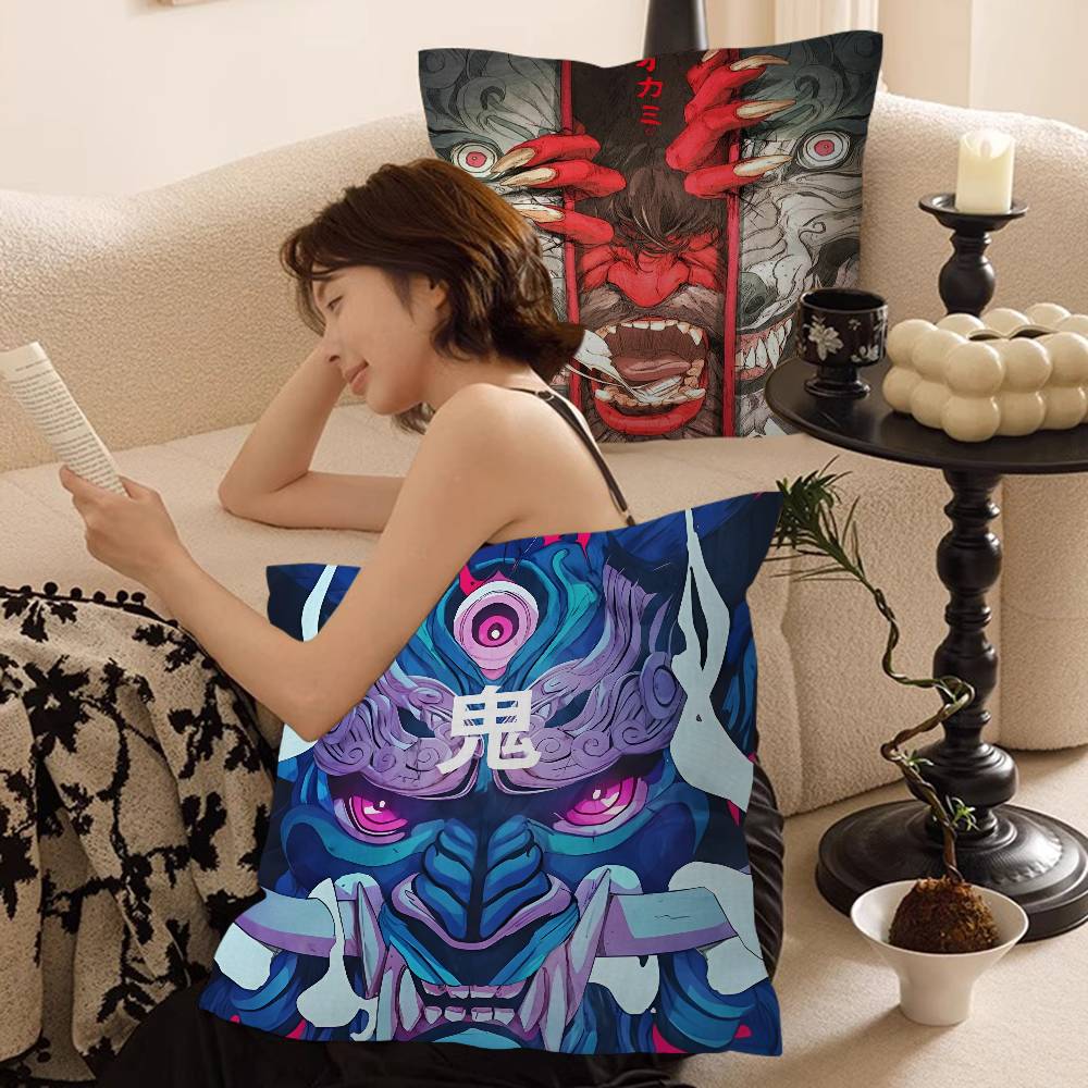 Japanese Samurai Oni Mask Cushion Cover Polyester Sofa Cushions Decorative Throw Pillows Home Decoration Pillowcover