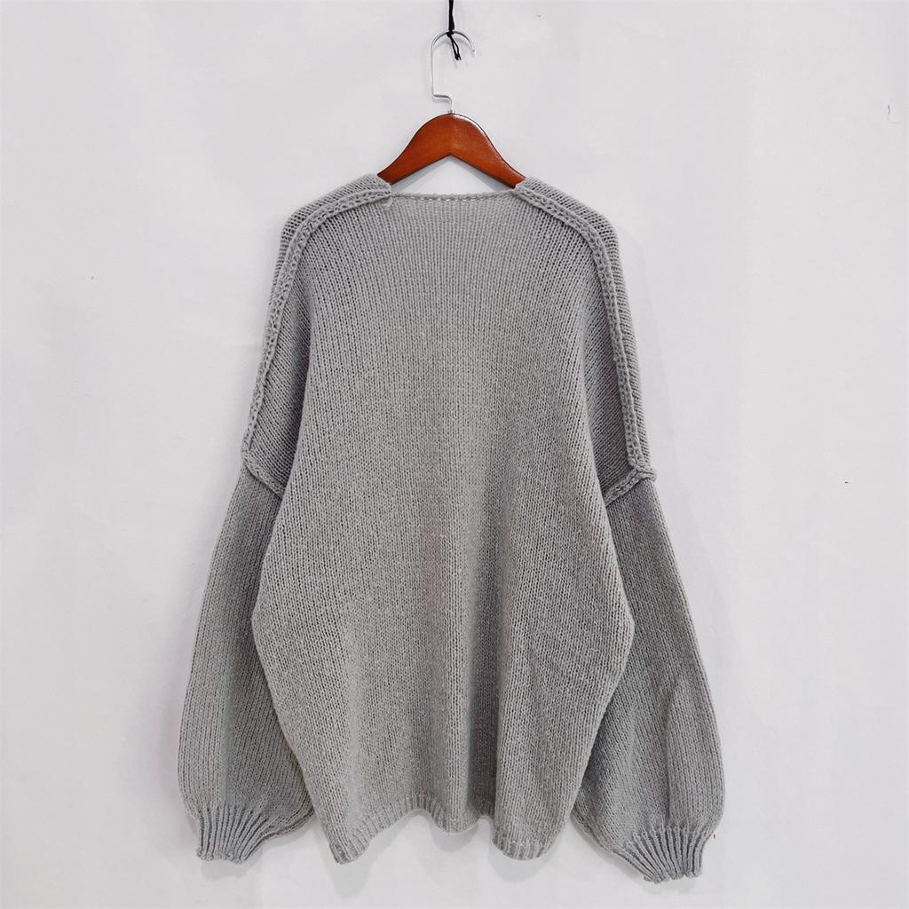 Autumn Winter New Casual Knitted Sweater Cardigan Jacket Loose Long Sleeve Solid Color Mid-length Sweater Women Cardigan Jacket