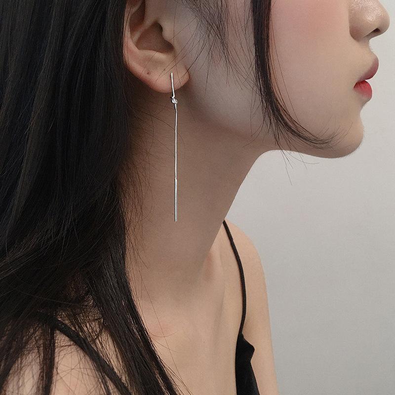 Internet Celebrity Long Fringed Long Knotted Earrings Femininity New Fashion Simple Suitable For Round Face Earrings