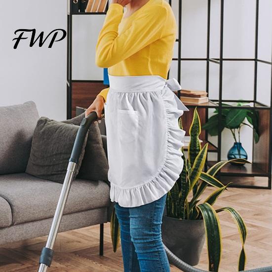 Waterproof Apron with Pockets Half Butterfly Bow & Lace Hem Waist for Kitchen Design Coffee Shop Bistro Adjustable Ties Cafe Server Waitress