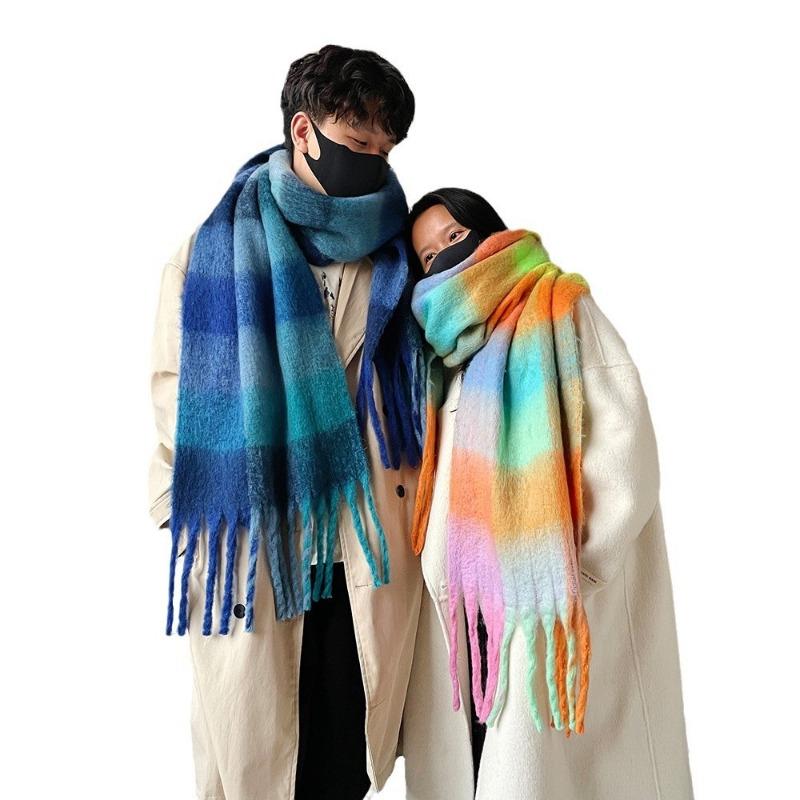 Winter neuer karierter Schal für Paare, warmer, dicker Mohair-Winterschal für Damen