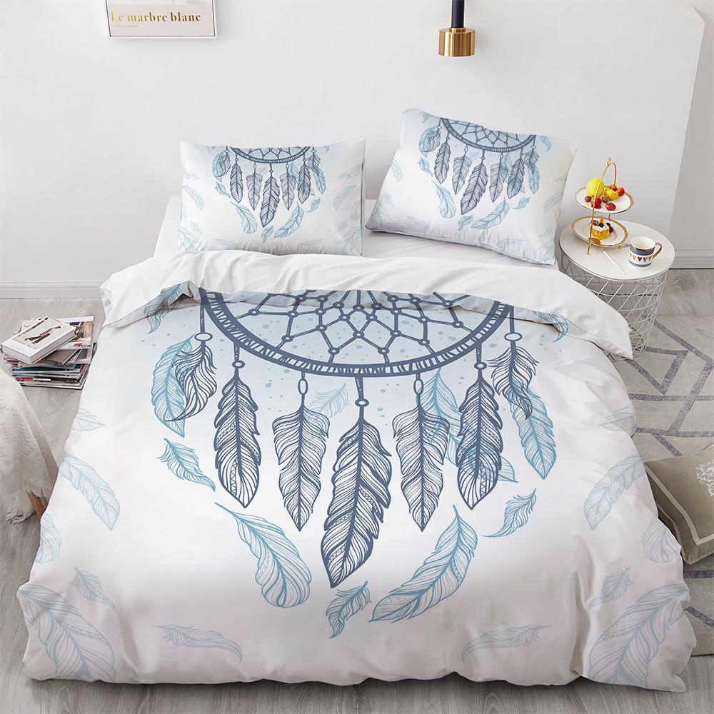 Dream Catcher Duvet Cover Set Colourful Feather Red Flower Romantic Theme Comforter Cover King Full Size for Kid with Pillowcase