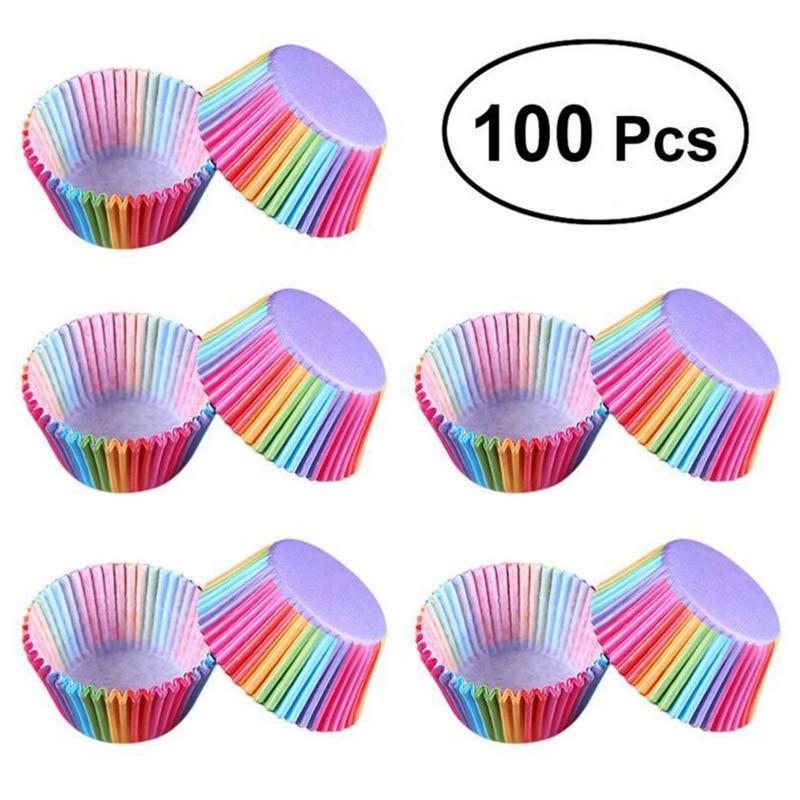 100Pcs Lovely Rainbow Cupcake Muffin Paper Case Party Baking Cake Cup Kitchen Tool Party Supplies