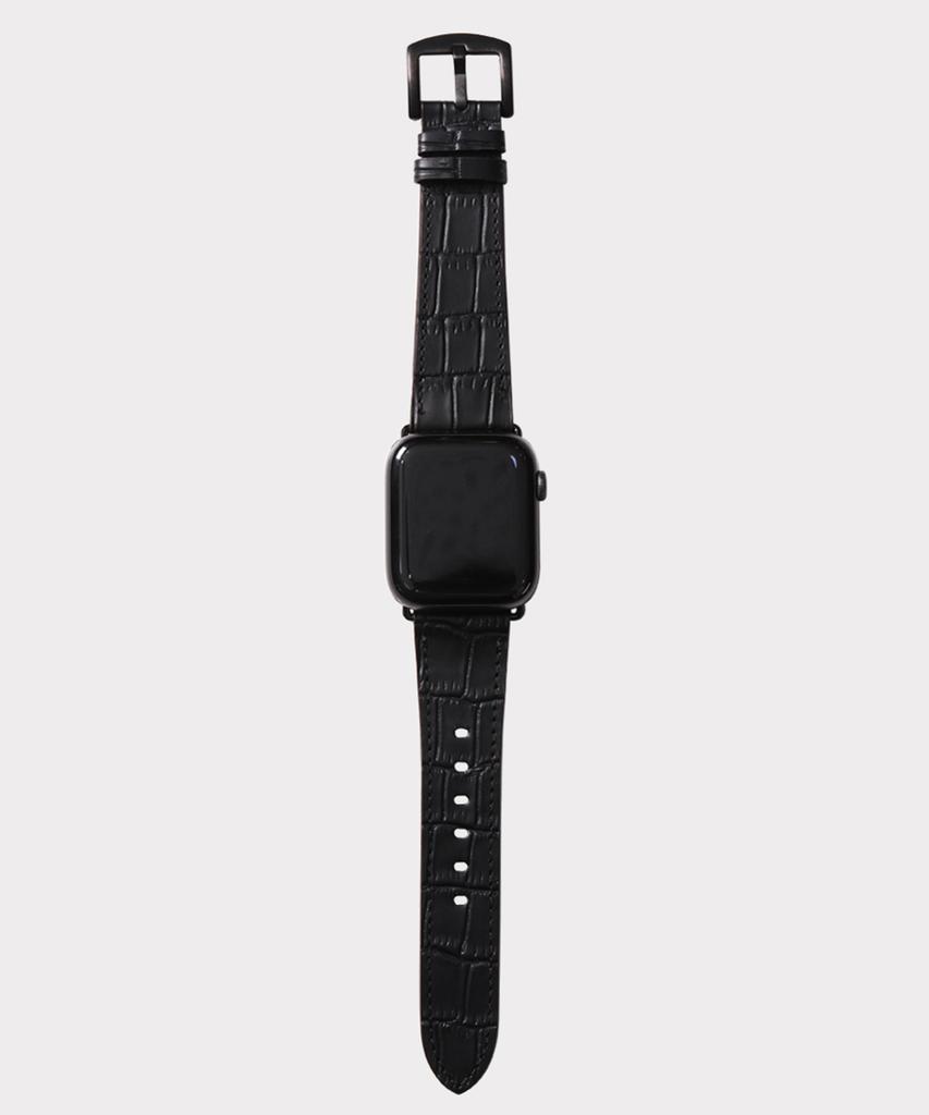 Matteu Apple Watch Crocodile Fg Leather Strap (Black) Ws97364
