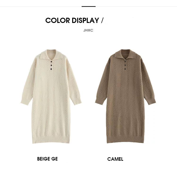 Women's Lapper Sweater Dress Midi Loose Thickened Over-the-Knee Sweater Dress