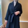 Double-Sided Cashmere Wool Coat: Women's Korean-Style Loose Hepburn Jacket with Suit Collar in Green.